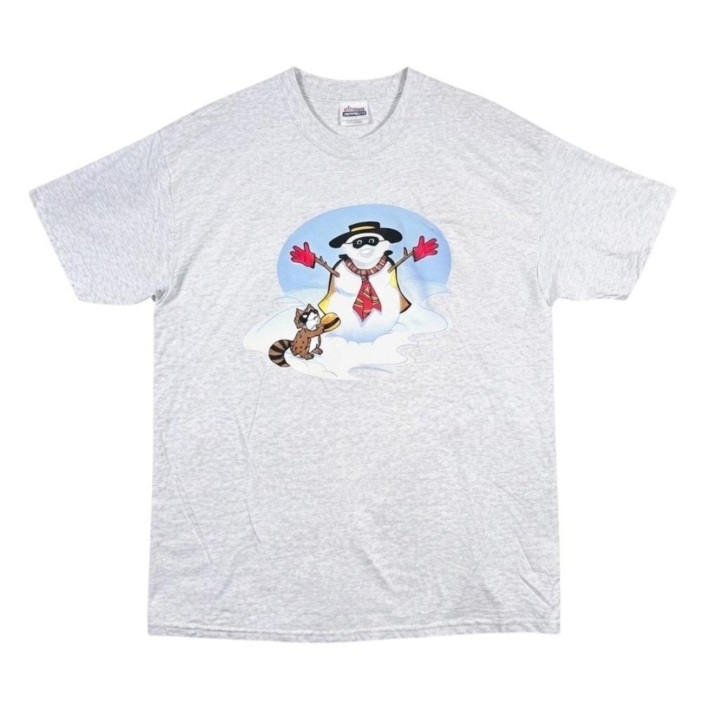 Hanes Heavyweight 90's T Shirt Hamburglar Snowman Mens L Gray Retro Holidays